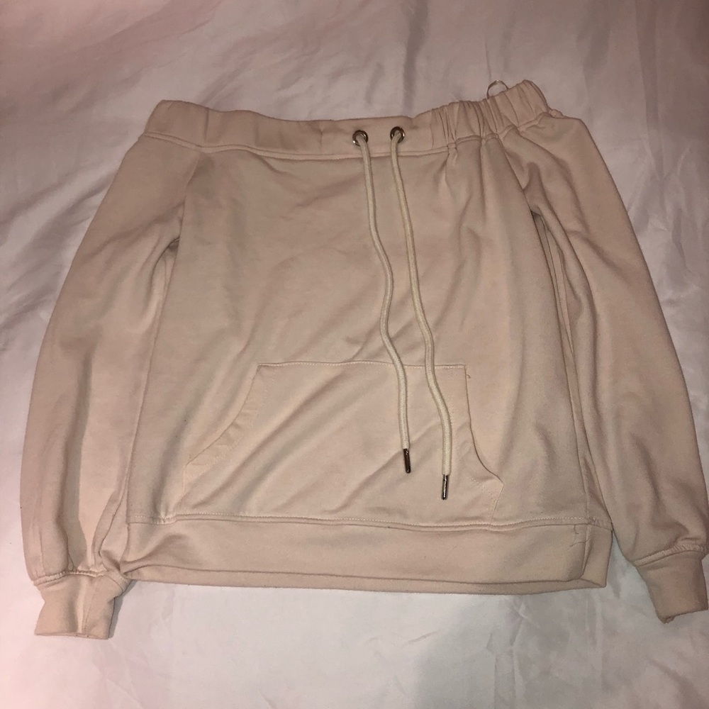 Light yellow off the shoulder sweatshirt